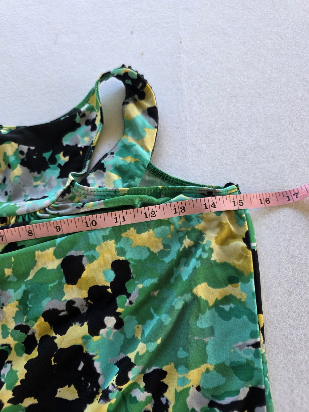 Wrapper Green Yellow Black Patterned Beaded Racerback Tank - Picture 5 of 9